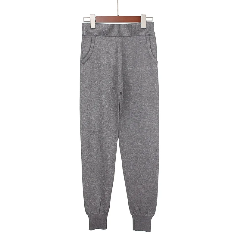 Gray 111 ONLYSVTER трикотажные женские брюки с эластичной резинкой на талии, штаны-шаровары с люрексом, блестящими осенне-зимними спортивными женскими свитерами - Цвет: Gray 111