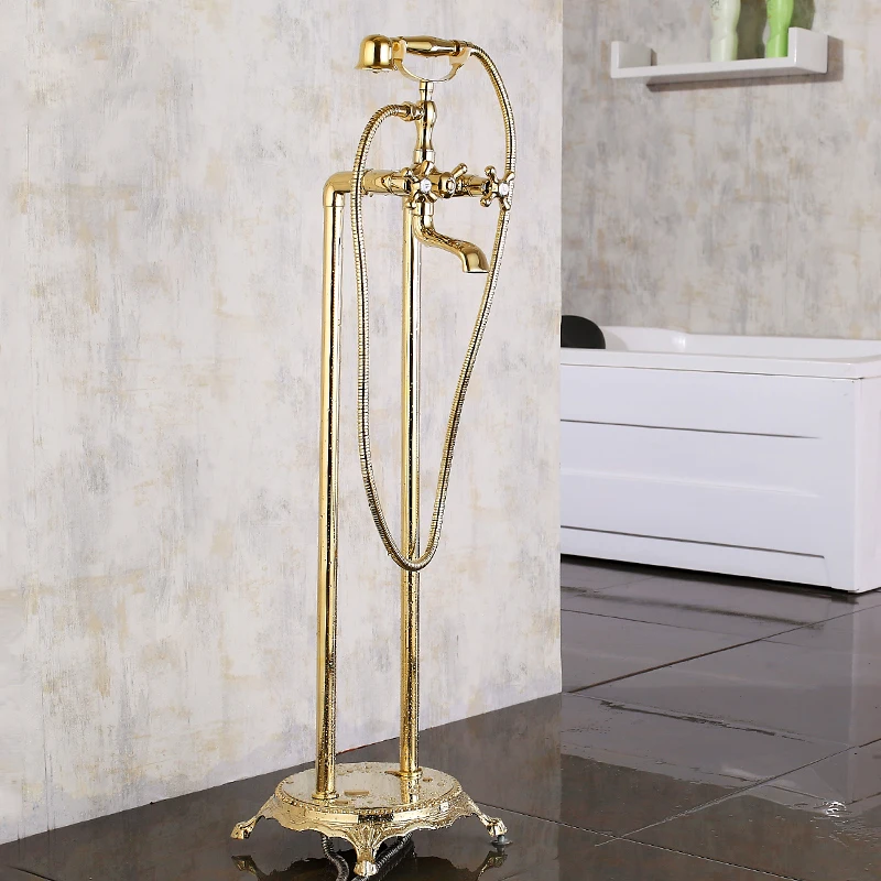 Смеситель для душа латунный роскошный кран с подставкой ванны пола из золотой