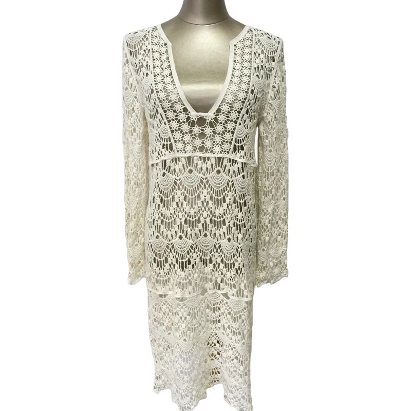 ORCFLY Saida De Praia 2017 Sexy Hollow Out Beach Wear Swimsuit Cover up Cream Flowery Crochet Long Dress Woman Vestido LC42132 |