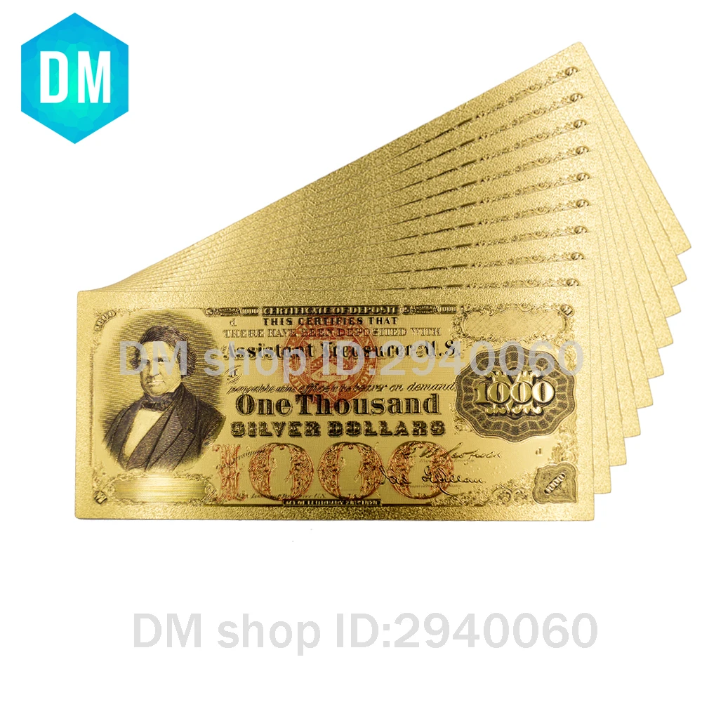 

American 1000 Dollar 24k Gold Banknote Collectible 999.9 Gold Foil Usd 1000 World Paper Money Art Ornament Worth Collection