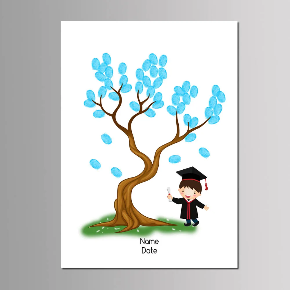Baby Boy Girl Baptism Party Favor DIY Fingerprint Tree Guest Book Kids Birthday Gift Event Decor Customized Canvas Painting