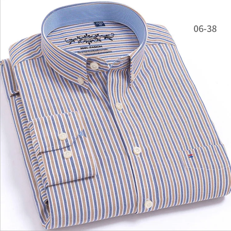 Mwxsd high quality Casual Mens Oxford Cotton Shirt Men Striped plaid wedding part Shirts male slim fit non iron Easy care shirt - Цвет: 20