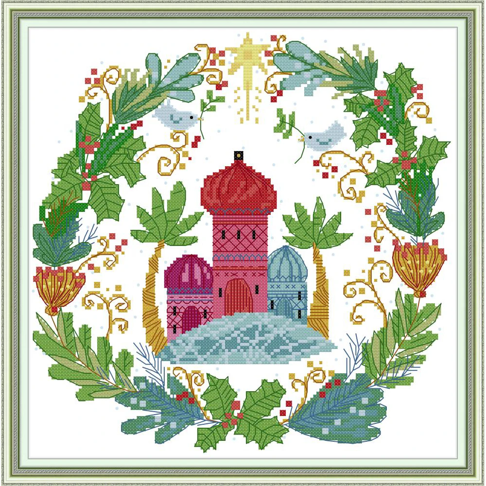 

NKF Castle Cross Stitch Kit 11CT14CT Chinese Embroidery Needlework Set Cross Stitch Pattern for Home Decor