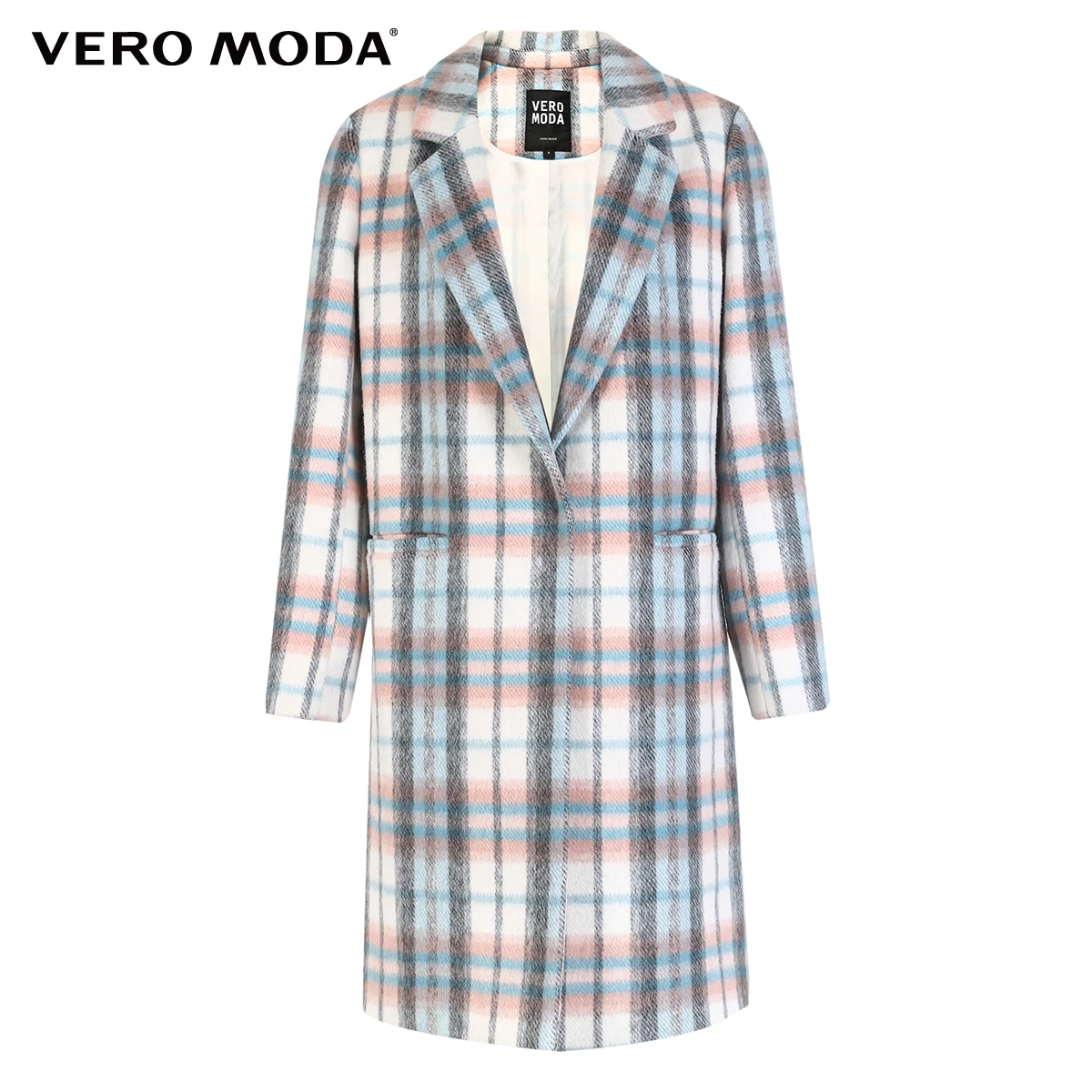 Vero Moda 50% шерстяное клетчатое пальто с декоративными карманами шерстяное пальто | 318327515