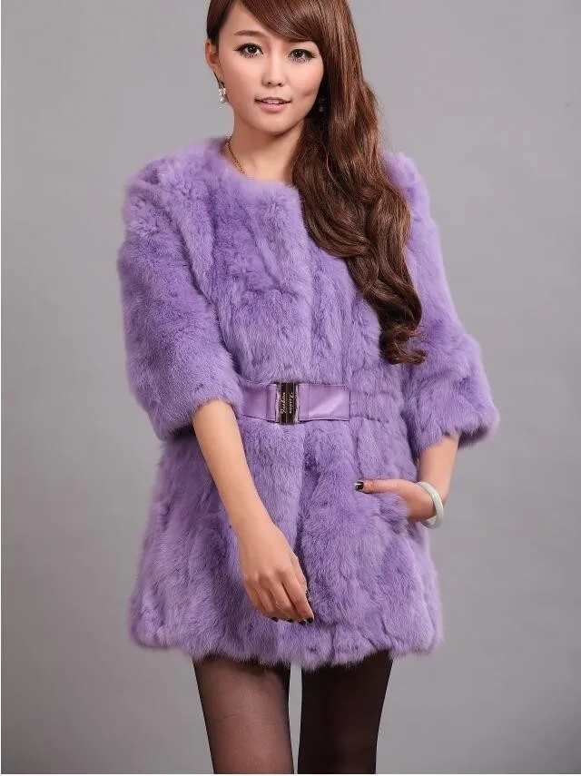 Женское зимнее длинное пальто из кроличьего меха | Женская одежда