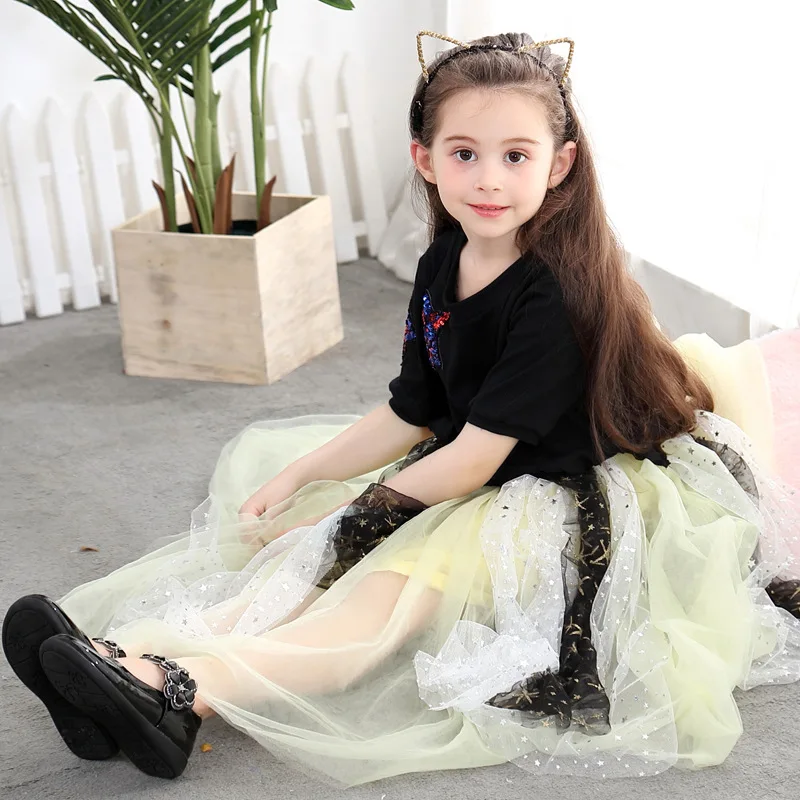 black long-dress age for 3 - 12 yrs little girls shine sequin lace evening party gowns 2019 autumn winter knit christmas frocks | Детская
