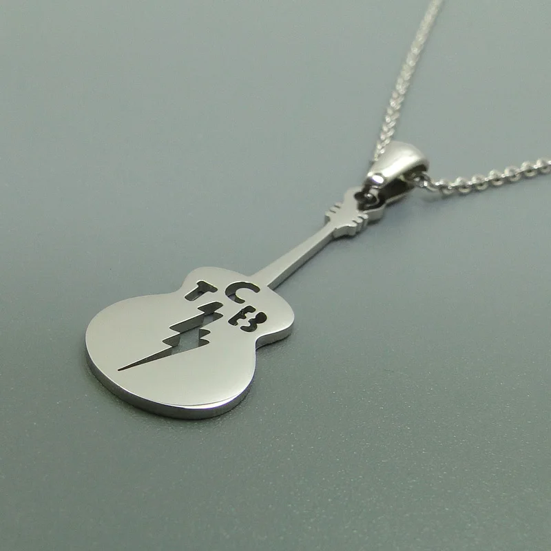 DICARLUN Elvis Stainless Steel Necklace Guitar TCB Lightning Hollow Pendant Link Chain Collar Charm Memorial Jewelry Women Men | Украшения