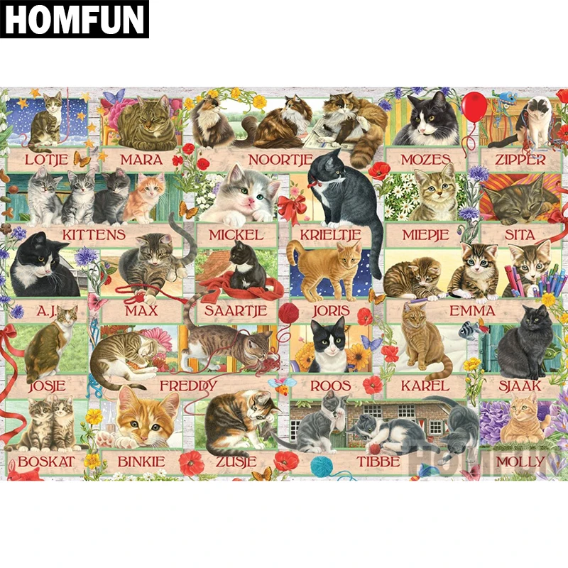 Алмазная живопись HOMFUN A02686 полноразмерная/круглая вышивка Кот мир 5D для