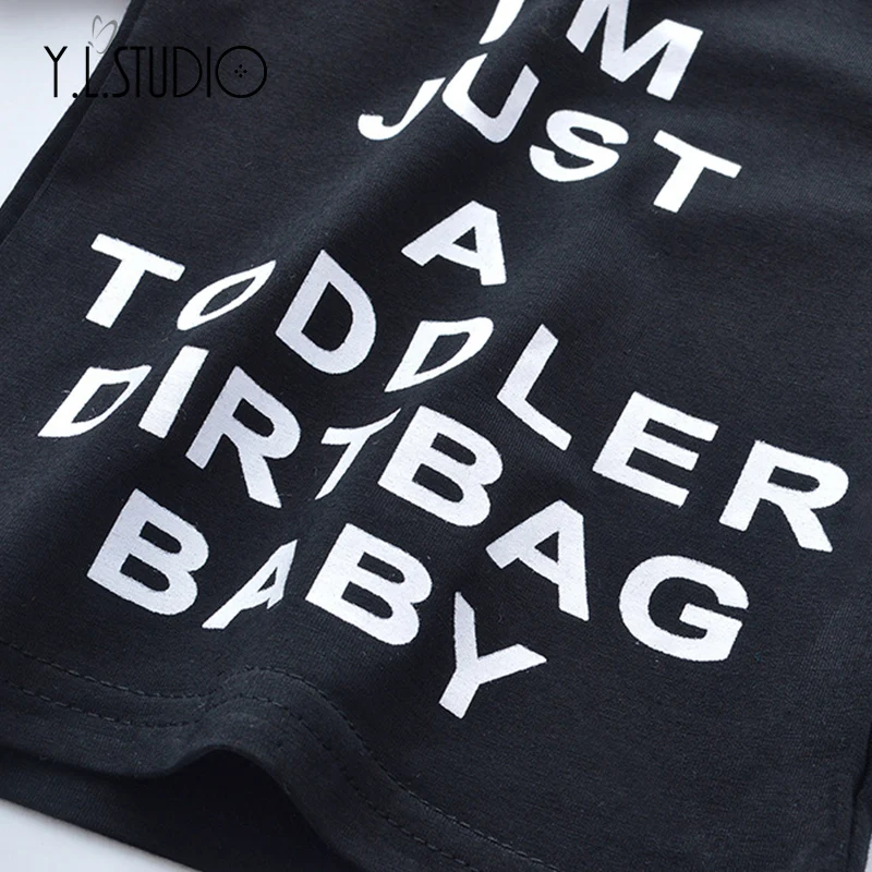 2 Pieces Kid Short Sleeve T-shirt Pants Set for Toddler Baby Boys Clothes Newborn Outfits New Born Letter Top Black Summer Sets |