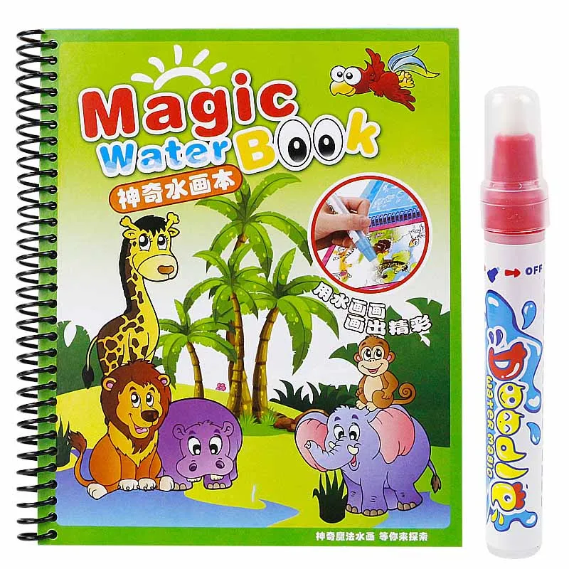 

Reuseable Magic Water Paint Drawing Coloring Book with Magic Doodle Pen For Children Educational Drawing Learning Toys