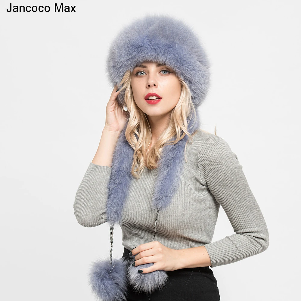 Jancoco Max/новые стильные женские теплые зимние шапки из натурального меха кролика Рекс и лисы модные меховые шапки шарф наивысшего качества S7145