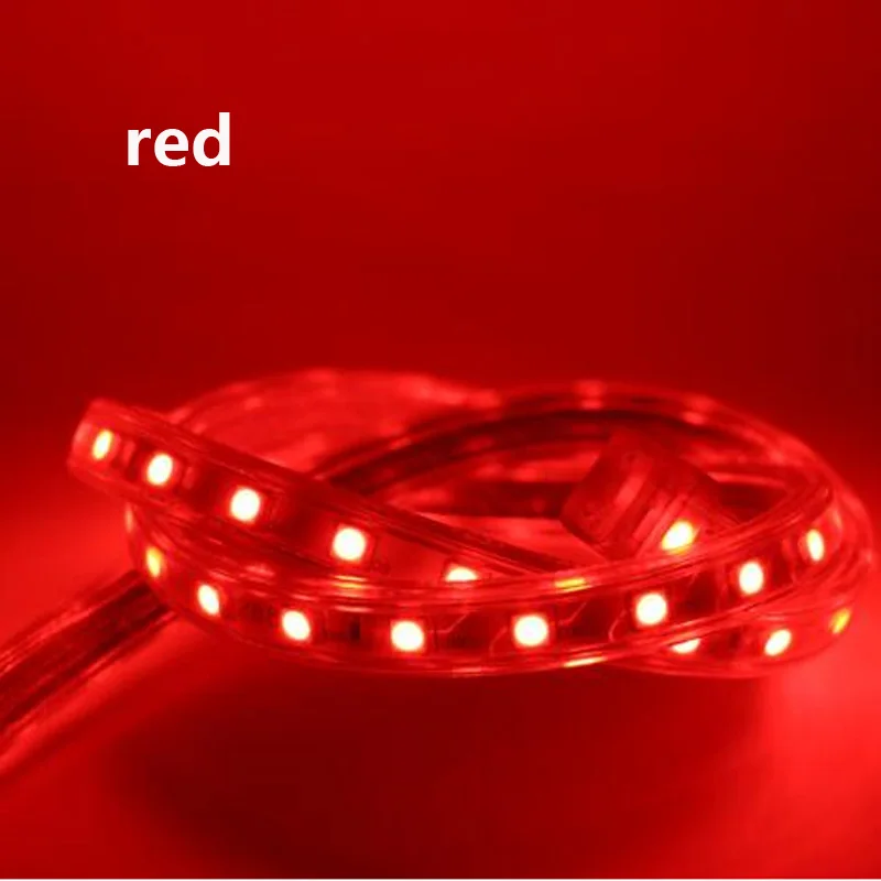 red Светодиодный ленточный светильник переменного тока 220 В, 5050 вольт, гибкий светодиодный светильник 220 В, водонепроницаемая лента ip67, для гостиной, кухни, для улицы, разъем питания - Испускаемый цвет: red