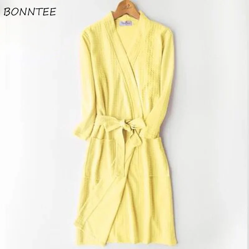 

Халаты Женские однотонные вафельные летние тонкие дышащие простые мягкие женские пижамы для отдыха модный элегантный Халат Банные халаты ...