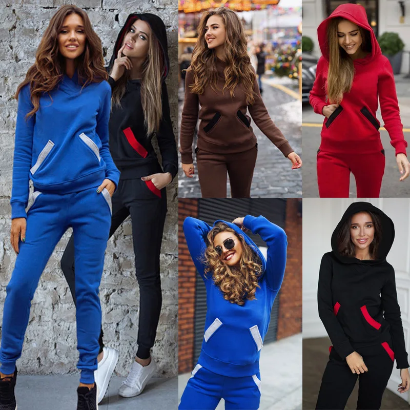 XUANSHOW мода Осень зима Спортивный костюм для енщин Толстовки и штаны из двух частей Женские наряды