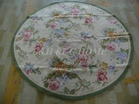 Free shipping 6'X6' Round  Handmade Floral Roses Wool Needlepoint Area Rug New Store Openning