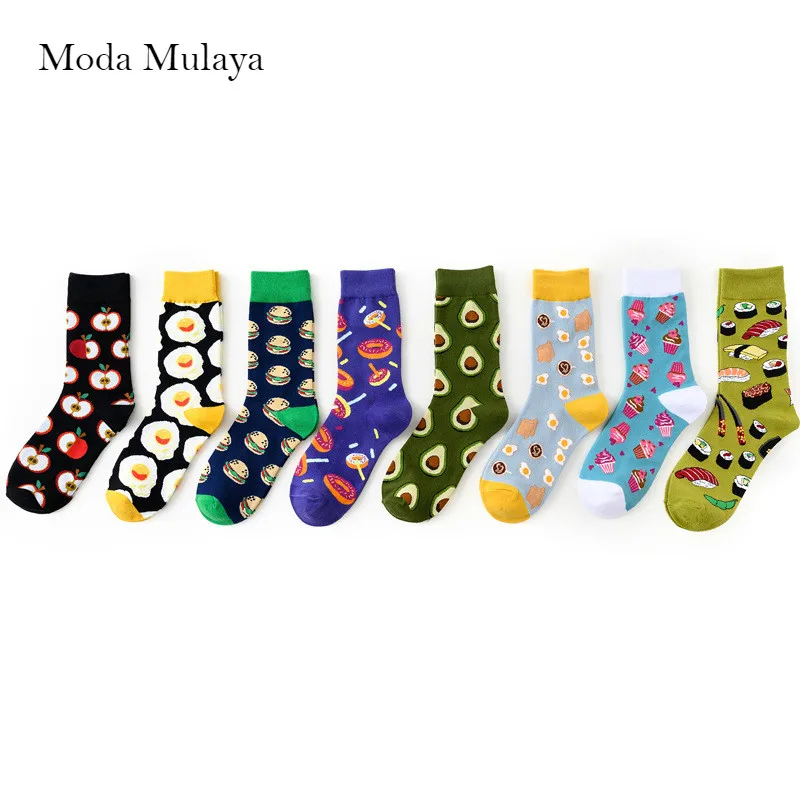 Moda Mulaya, новинка, Harajuku, мужские носки, мужские, хлопок, еда, яйцо, яблоко, гамбургер, суши, Пончик, новинка, мужские носки для подарка