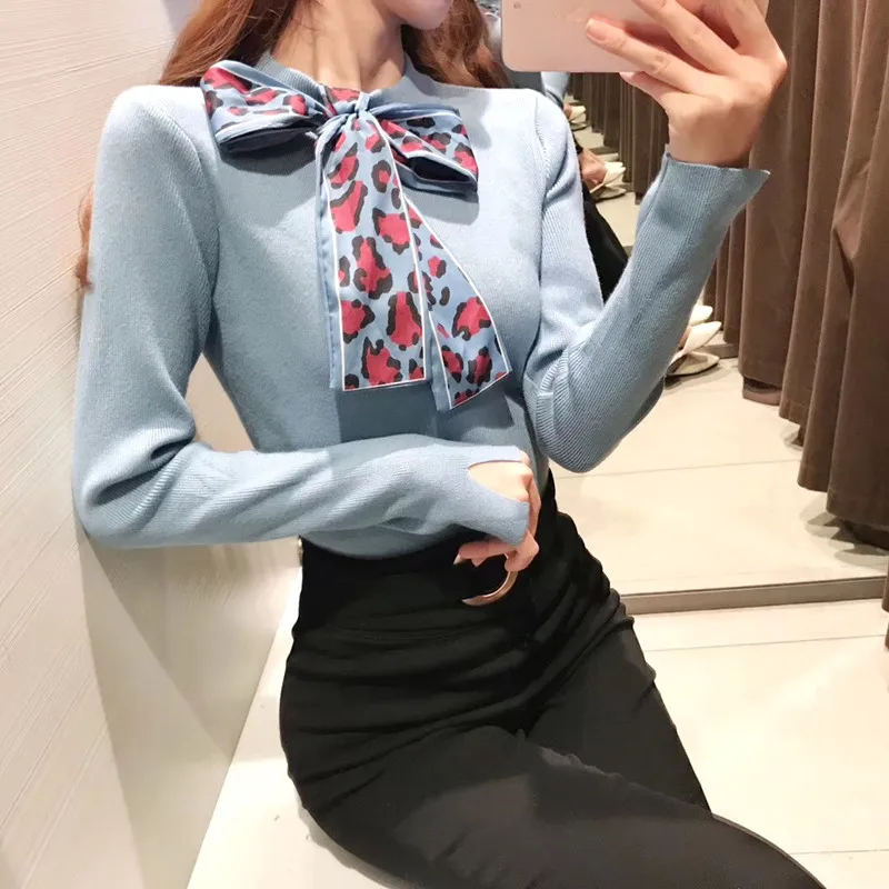 Autumn Women Sweater New Female Slim Winter Knitted Flare Long Sleeve Knitting Pullover Bow Lace Up Womens | Женская одежда