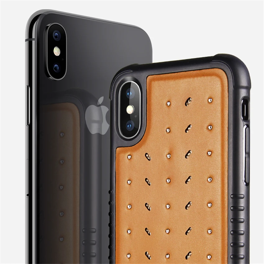 Роскошный чехол из натуральной кожи для телефона iPhone 7 8 Plus X металлическая заклёпка нескользящая Мягкая задняя крышка из ТПУ для samsung note9