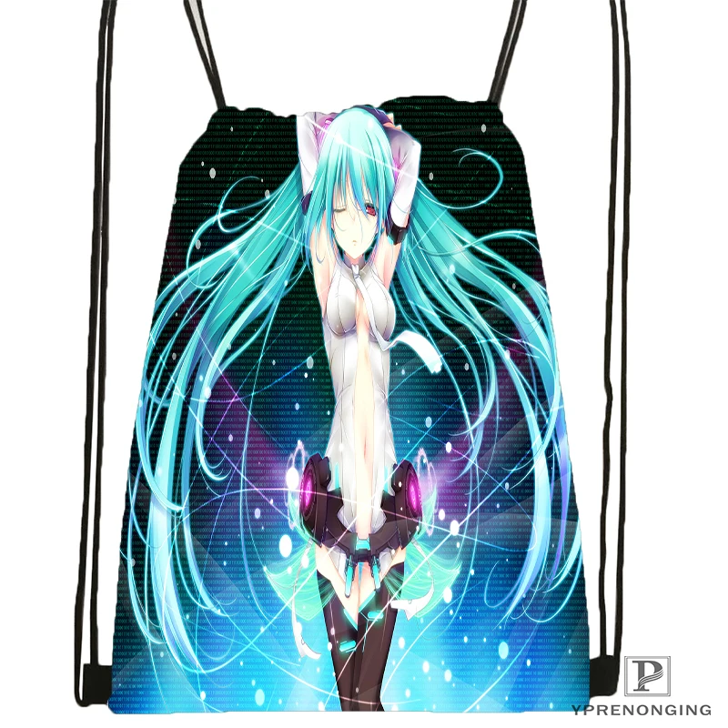 Custom Hatsune Miku Megurine рюкзак с кулиской сумка милый детский (Черная задняя часть) 31x40 см
