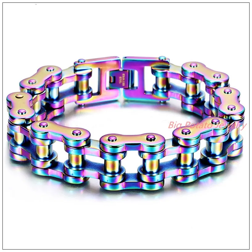 

9.25"*19mm 155g Free Shipping Fashion 316L Stainless Steel Colorful Motorcycle Chain Men's Bracelet Bangle Biker Jewelry