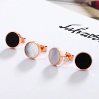 yun ruo fashion brand rose gold color white black round enamel stud earring for woman man couple 316 l stainless steel jewelry