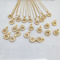 10 pieces gold color round micro pave crystal cubic zirconia 26 letter pendants charms necklace women jewelry making nk348