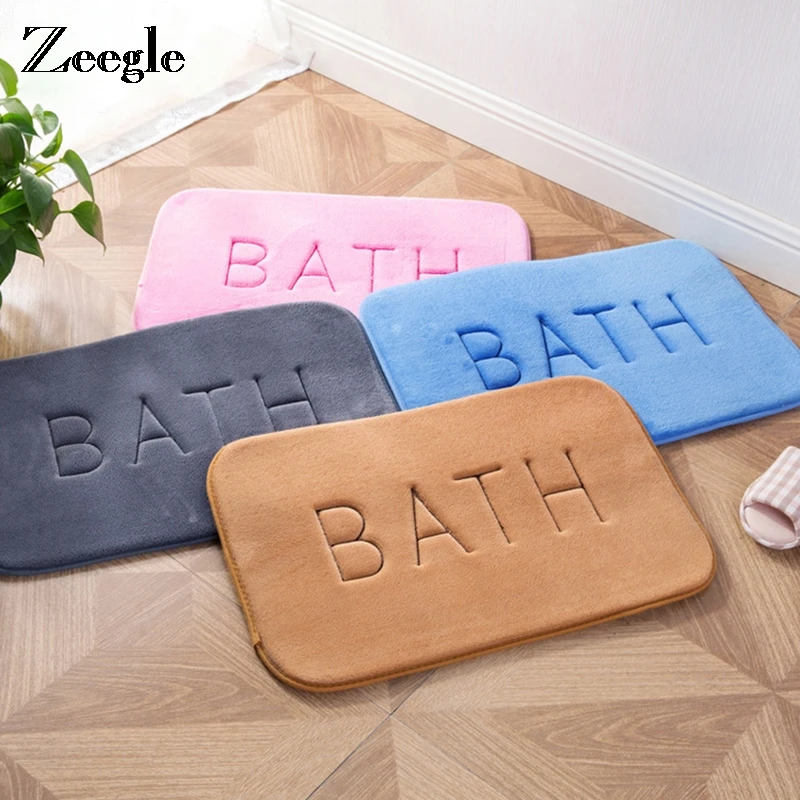 

Zeegle Coral Fleece Door Mats Indoor Bathroom Carpets Anti-Slip Absorbent Soft Toilet Bath Mats Shower Room Floor Rugs Foot Pads