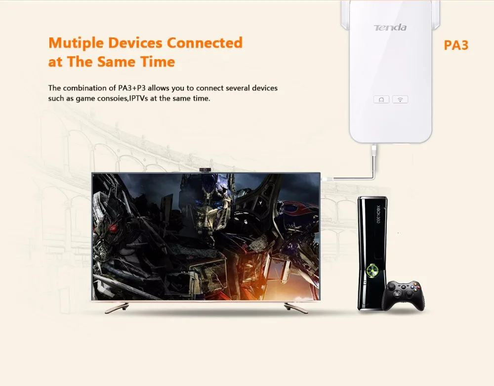 Tenda PA3 1000 Мбит/с PLC wifi Powerline беспроводной сетевой адаптер Комплект гигабитный Powerline адаптер с 1000 Мбит/с P3 Plc Адаптер Комплект