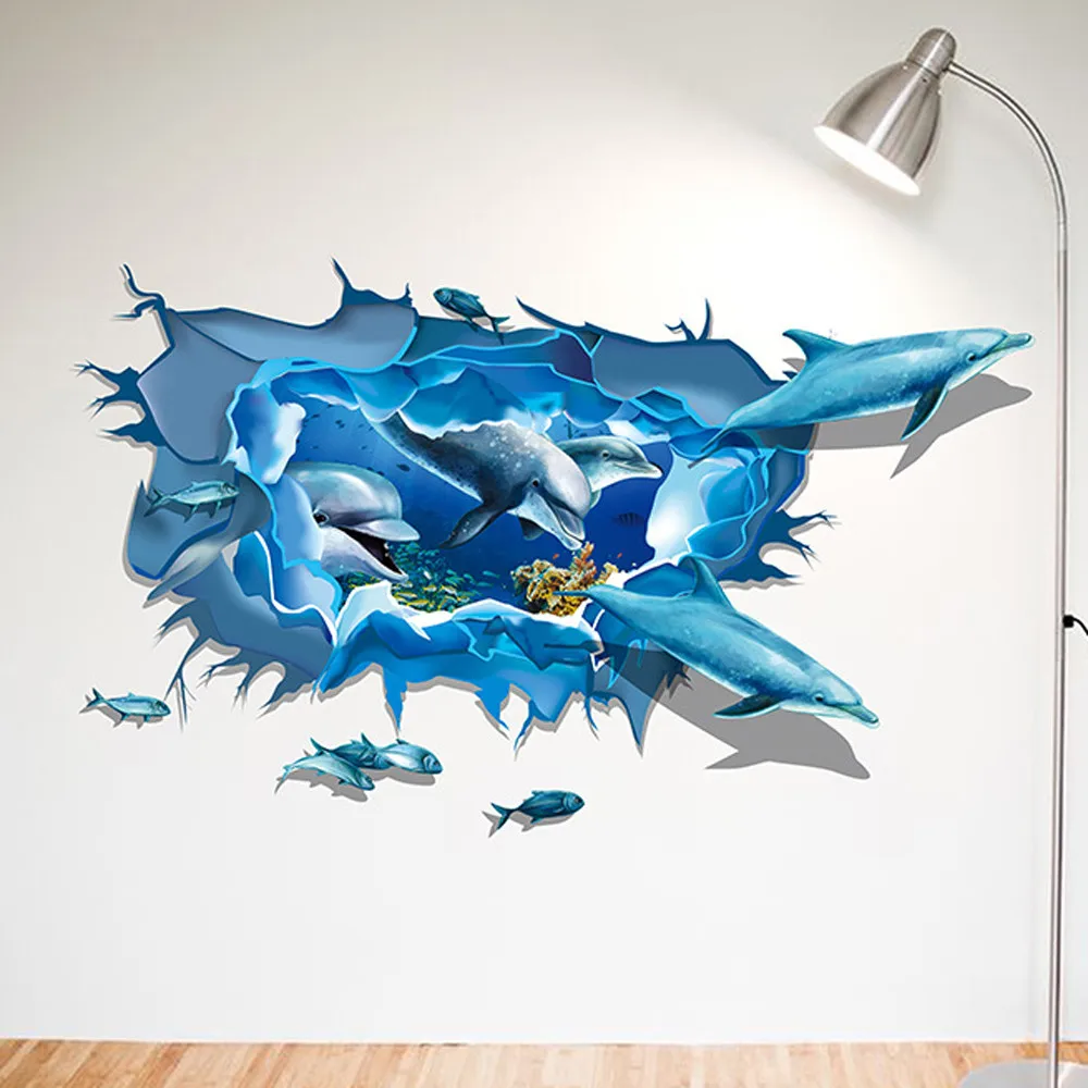 Съемный дельфин 3D фотообои настенные наклейки декор сделай сам детская комната