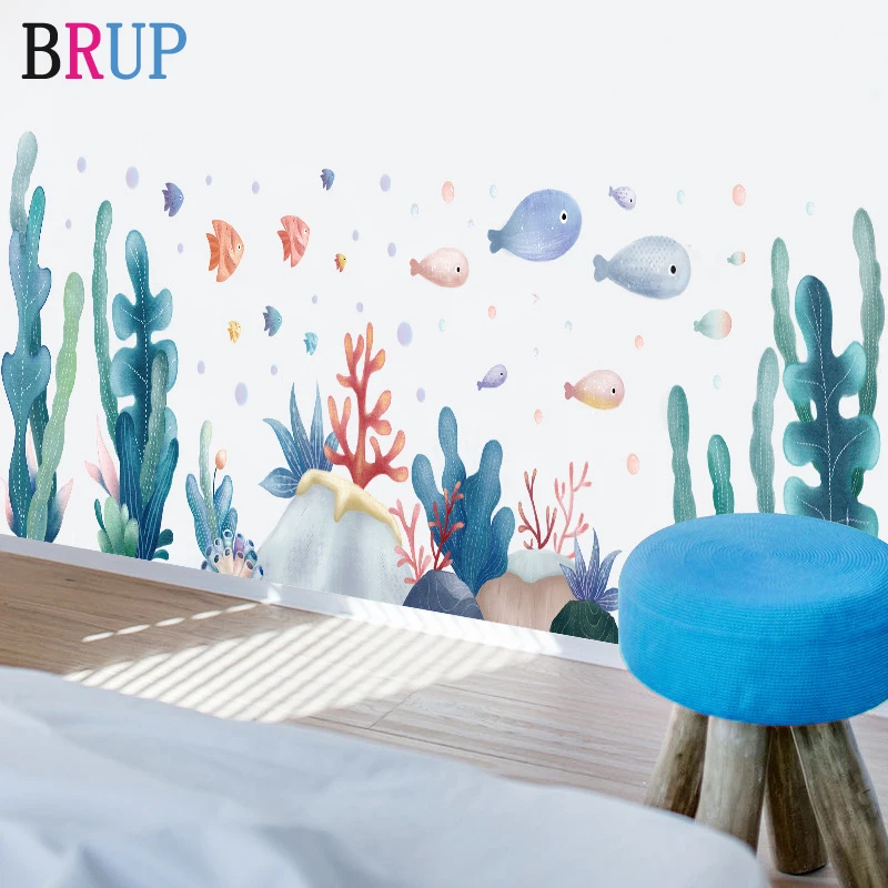 Настенные стикеры в виде кораллов и водных цветов для гостиной детской комнаты
