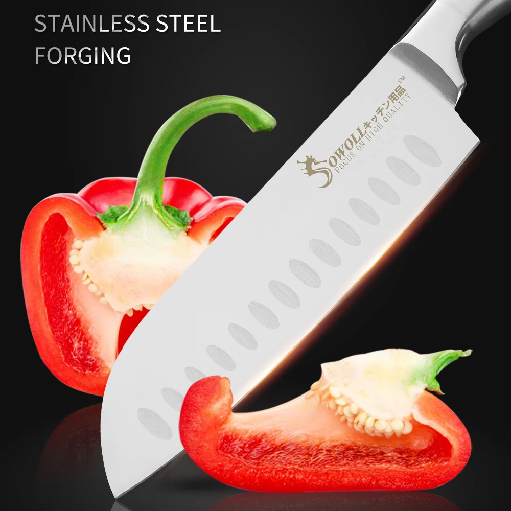 SOWOLL мяса шеф-повар Хлеборезательные Santoku нож для очистки овощей японский Кухня