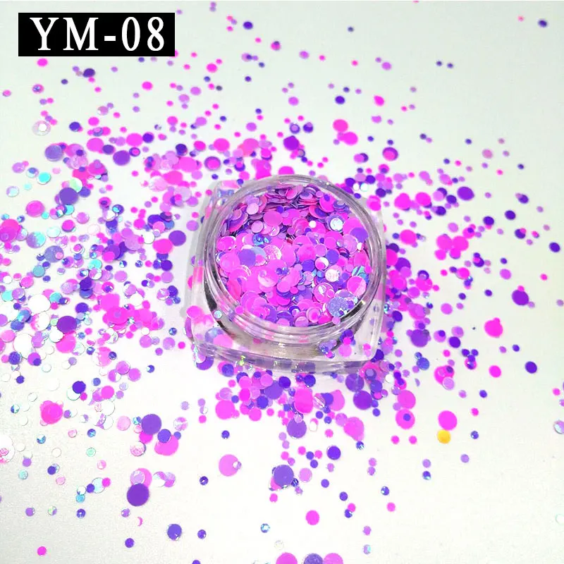 YM-01-12 12 коробок/партия 1 мм 2 мм 3 мм смешанные цвета круглые пайетки Блестки Мини конфетти из блесток свободный дизайн ногтей 3D Неоновый в горошек