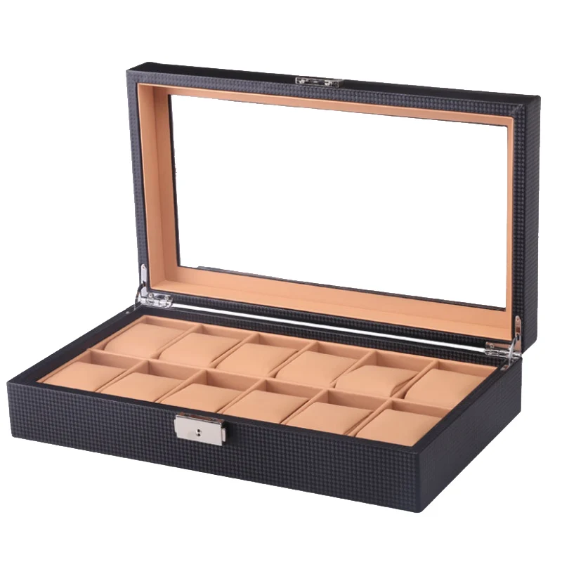 Luxury 12 Slots Handmade Carbon Fiber Watch Box Case Clock Time for Organizer | Наручные часы
