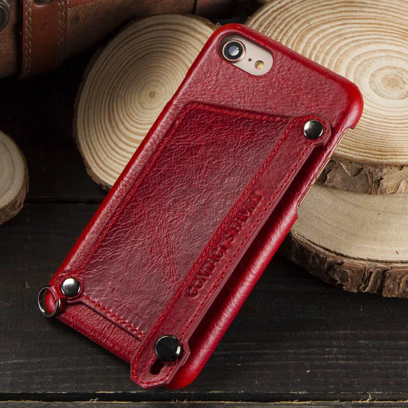 1006-red Чехол Crazy Horse из натуральной кожи в стиле ретро для iPhone 7 8, чехол для iPhone, чехол со слотом для карт, задняя крышка для Apple iPhone 7 8, чехол для телефона - Цвет: 1006-red