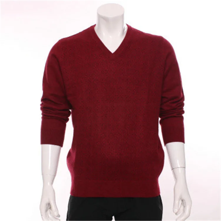 

high quality 100%goat cashmere v-neck knit men fashion jacquard solid plaid pullover sweater H-straight grey 3color S/2XL