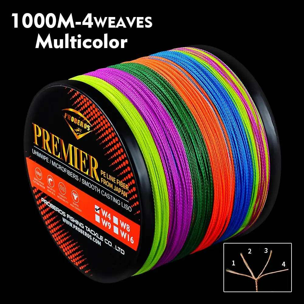Multicolor Плетеная леска для ловли карпа, 1000 м, серия Prime, крепкая многонитевая ПЭ косичка, 6-100 фунтов, пресноводная морская леска - Цвет: Multicolor