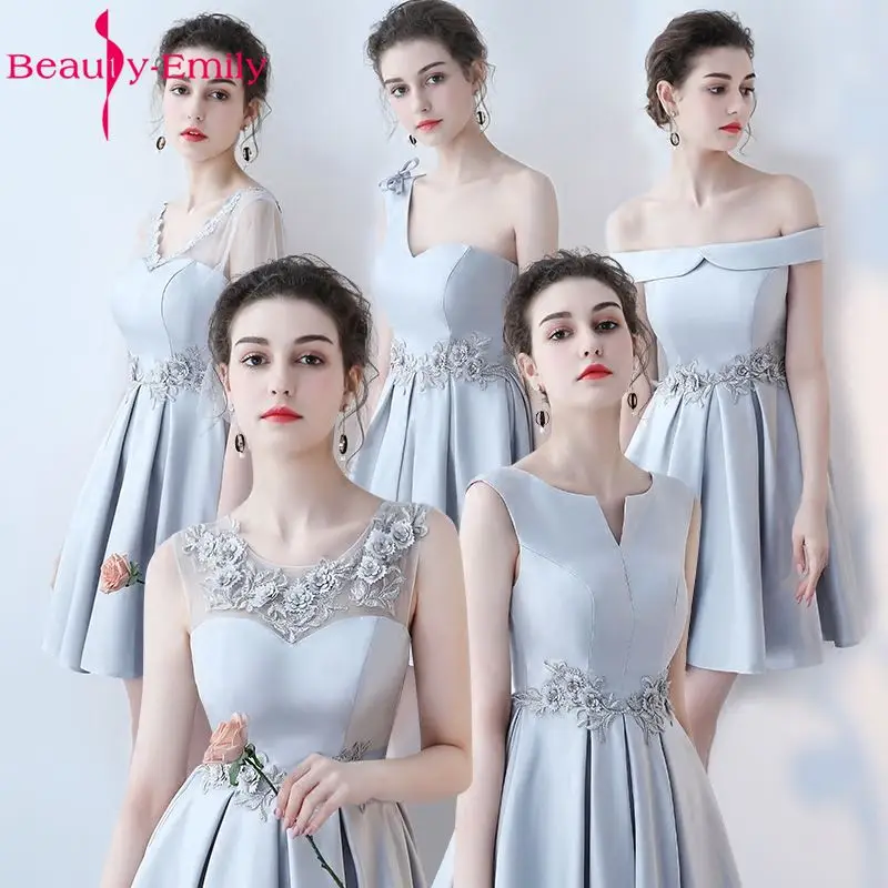 Женское платье без рукавов Beauty Emily серое вечернее А силуэта с треугольным вырезом