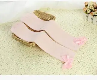 Pink bow Side Новые хлопковые носки для девочек детские гетры, теплые прямые Гольфы с объемным рисунком медведя, гольфы до колена для маленьких девочек, колготы - Цвет: Pink bow Side