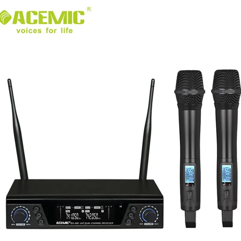 Беспроводная микрофонная система acic EX 200 UHF Pro Dual 150M 2 канала для сцены караоке