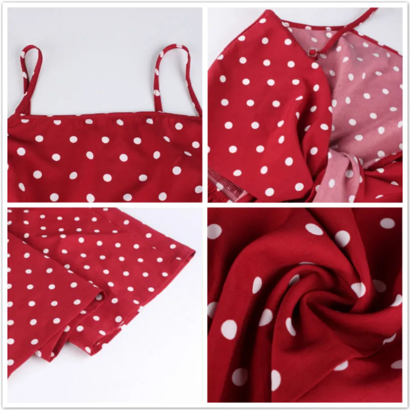 брючный комбинезон женский летний мода 2019 в горошек с широкими брюками свободные