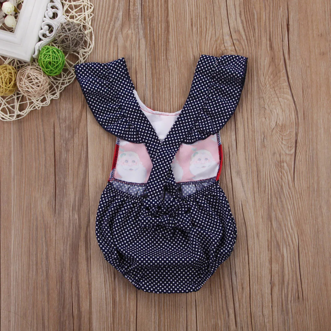 

Baby Christmas Bodysuits Newborn Baby Girl Santa Claus Backless Ruffles Patchwork Polka Dot Bodysuit Sunsuit Outfits