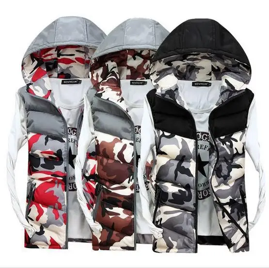 Мужская теплая Осенняя зимняя жилетка 2017 без рукавов куртка с капюшоном