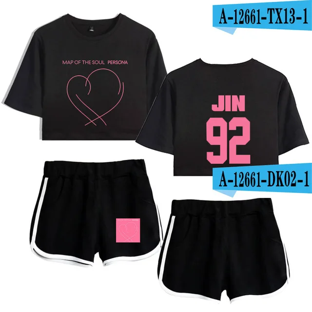 10 JIMIN J-HOPE, летняя верхняя одежда из двух предметов, футболка и шорты, женский костюм, укороченный топ+ шорты, спортивный костюм - Цвет: 10