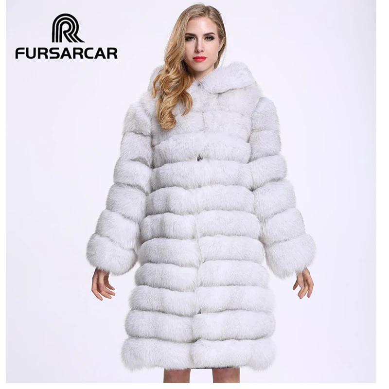 FURSARCAR/зимнее женское пальто с натуральным мехом 4 цвета длинная куртка длинными