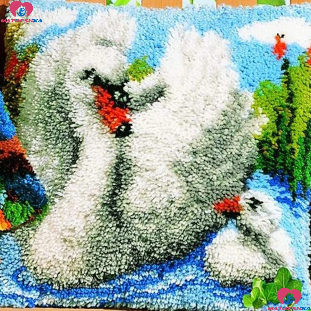 

Diy embroidery Latch Hook Rug Kits Pillowcase Swan Printed Canvas Decorative Pillow DIY Embroidery Cushion set accessories Kits
