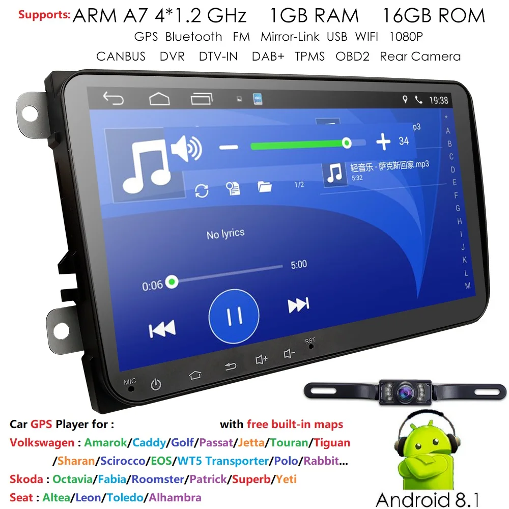 Hizpo Android 8 1 автомобильный мультимедийный плеер 2din радиоприемник gps для Volkswagen PoloT5