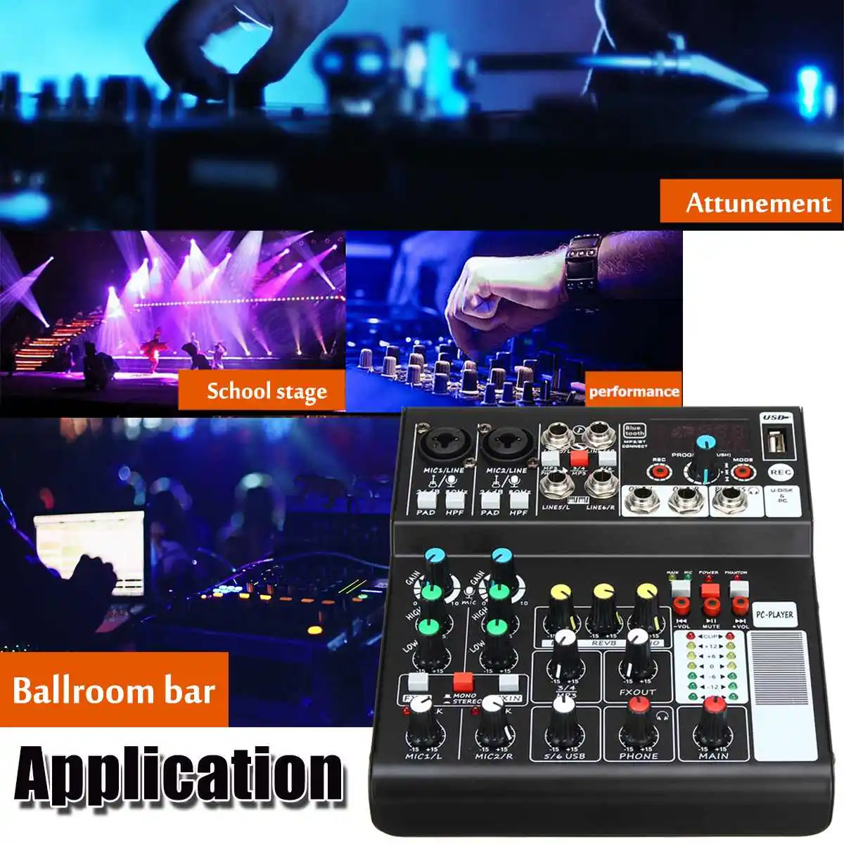 LEORY портативный аудиомиксер с 6 каналами USB bluetooth для DJ Live Stage музыкальный