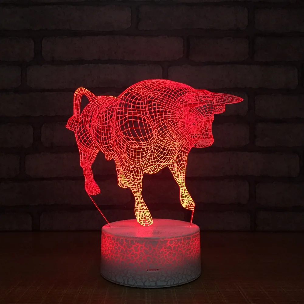 3D Светодиодная лампа бык 7 цветов Usb креативная для спальни бара праздничные