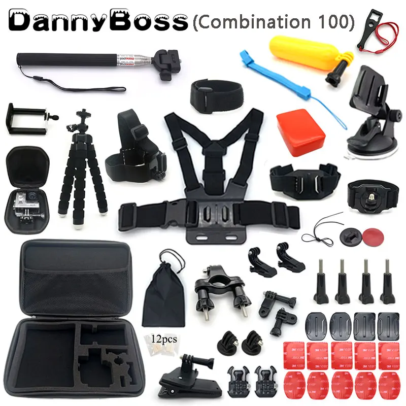 combination100 Аксессуары для экшн-камеры для go pro hero 7 6 5 4 3, многоцелевой монопод, головной ремень, нагрудный ремень, плавающий поплавок - Цвет: combination100