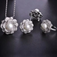 african beads jewelry set necklacesearringsring luxury zircon rose flower pendants stud earring thin aneis parure bijoux femme